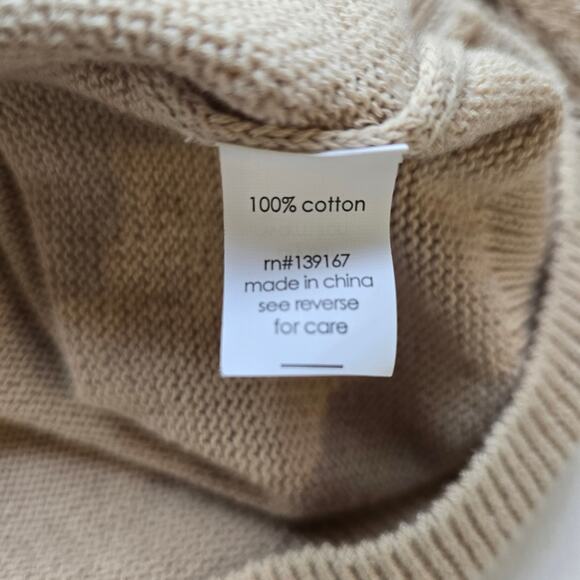 L 27 MILES Pointelle Sleeve Button Up Cardigan In Tan Brown Sz M V Neck Sweater - Picture 9 of 9